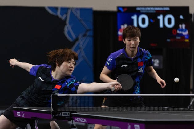 LOS ANGELES, CALIFORNIA - JUNE 30: Wang Manyu and Kuai Man of China compete in the Women s Doubles Round of 16 match against Liu Yangzi of Australia and Nina Mittelham of Germany on day 5 of United States Smash 2026 at Ontario Convention Center on June 30, 2026 in Los Angeles, California.  Copyright: xVCGx 111651532121