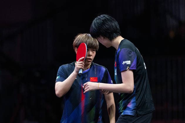 LOS ANGELES, CALIFORNIA - JUNE 30: Wang Yidi and Chen Yi of China react in the Women s Doubles Round of 16 match against Elizabeta Samara and Bernadette Szocs of Romania on day 5 of United States Smash 2026 at Ontario Convention Center on June 30, 2026 in Los Angeles, California.  Copyright: xVCGx 111651545355