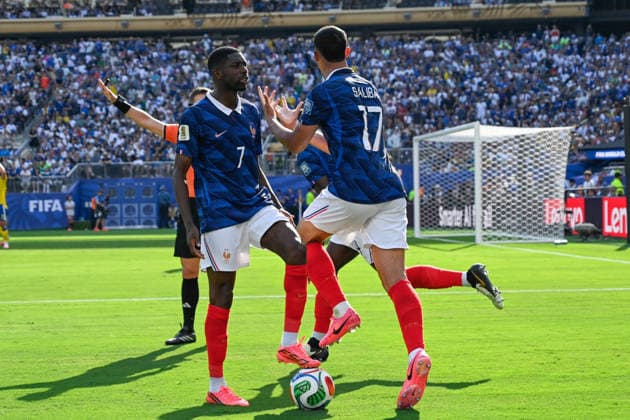 Ousmane Dembele of France (L) and William Saliba of France react during the FIFA Men’s World Cup 2026 round of 32 football match between France and Sweden at New York New Jersey Stadium, in East Rutherford on June 30th 2026 (Photo by Andre Ricardo SPP)  Copyright: xAndrexRicardo SPPx Sportspressphoto_SPR181520