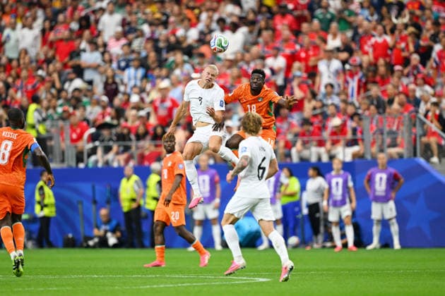 (L-R) Erling Haaland (NOR), Ibrahim Sangare (CIV), JUNE 30, 2026 - Football Soccer : FIFA World Cup, WM, Weltmeisterschaft, Fussball 2026 Round of 32 match between Cote d Ivoire 1-2 Norway at Dallas Stadium in Arlington, Texas, USA.  aflo_336419939 KenjiroxMatsuox