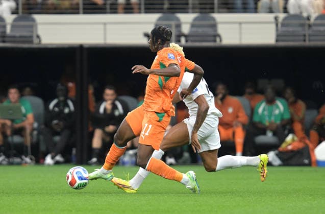 June 30, 2026, Dallas, Texas, United States: Yan Diomande (front) of CÃ te d Ivoire men football team and Antonio Nusa (back) of Norway men football team seen in action during the FIFA World Cup, WM, Weltmeisterschaft, Fussball 2026 Round of 32 match between CÃ te d Ivoire and Norway held at the Dallas Stadium. Final score; CÃ te d Ivoire 1:2 Norway. CÃ Te D Ivoire Vs Norway In Dallas - 30 Jun 2026  - ZUMAs197 20260630_aaa_s197_113 Copyright: xLuisxVeniegrax
