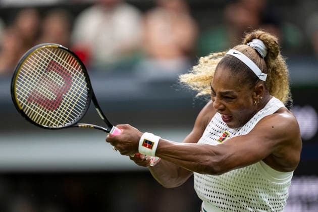 (260701) -- LONDON, July 1, 2026 -- Serena Williams of the United States returns the ball during the women s singles first round match against Maya Joint of Australia at Wimbledon tennis Championship in London, Britain, on June 30, 2026. (Photo by Xinhua) (SP)BRITAIN-LONDON-TENNIS-WIMBLEDON-WOMEN S SINGLES StephenxChung 