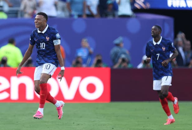 (260701) -- NEW YORK, July 1, 2026 -- Kylian Mbappe (L) of France celebrates a goal during the round of 32 match between France and Sweden at the 2026 FIFA World Cup, WM, Weltmeisterschaft, Fussball at the New York New Jersey Stadium, the United States, June 30, 2026. ) (SP)U.S.-NEW YORK-FOOTBALL-FIFA WORLD CUP-ROUND OF 32-FRA VS SWE HuxXingyu 