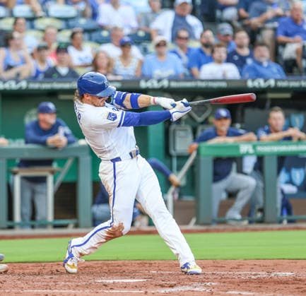 JUNE 30, 2026: Kansas City Royals shortstop Bobby Witt Jr. (7) hits a home run in the 3rd inning against the Tampa Bay Rays at Kauffman Stadium in Kansas City, MO. CSM MLB, Baseball Herren, USA 2026: Rays Vs Royals June 30  - ZUMAc04_ 20260630_zma_c04_175 Copyright: xRomanxPunox