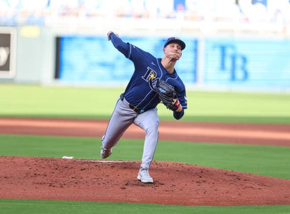JUNE 30, 2026: Tampa Bay Rays relief pitcher Griffin Jax (22) warms up before the game against the Kansas City Royals at Kauffman Stadium in Kansas City, MO. CSM Kansas City United States - ZUMAc04_ 20260630_zma_c04_174 Copyright: xRomanxPunox