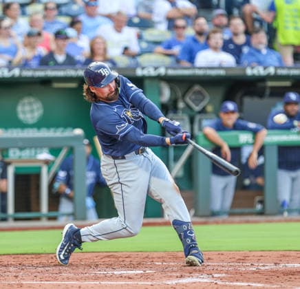 JUNE 30, 2026: Tampa Bay Rays outfielder Ryan Vilade (26) hits a home run in the 3rd inning against the Kansas City Royals at Kauffman Stadium in Kansas City, MO. CSM Kansas City United States - ZUMAc04_ 20260630_zma_c04_190 Copyright: xRomanxPunox