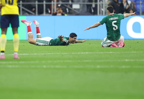 (260701) -- MEXICO CITY, July 1, 2026 -- Raul Jimenez (bottom) of Mexico celebrates after scoring during the round of 32 match between Mexico and Ecuador at the 2026 FIFA World Cup, WM, Weltmeisterschaft, Fussball at the Mexico City Stadium, Mexico, June 30, 2026. (Photo by Xinhua) (SP)MEXICO-MEXICO CITY-FOOTBALL-FIFA WORLD CUP-ROUND OF 32-MEX VS ECU FranciscoxCanedo 
