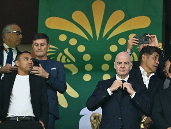 (260701) -- MEXICO CITY, July 1, 2026 -- FIFA President Gianni Infantino (front R) is seen in the stands before the round of 32 match between Mexico and Ecuador at the 2026 FIFA World Cup, WM, Weltmeisterschaft, Fussball at the Mexico City Stadium, Mexico, June 30, 2026. ) (SP)MEXICO-MEXICO CITY-FOOTBALL-FIFA WORLD CUP-ROUND OF 32-MEX VS ECU WuxWei 