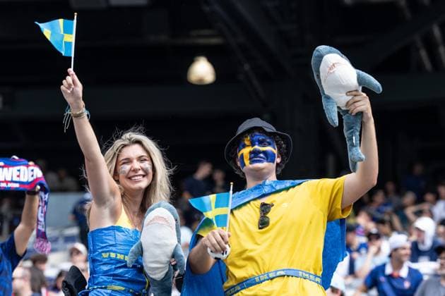 June 30, 2026, Bronx, New York, USA: Fans of Sweden national team, Nationalteam attend Round of 32 elimination game between France and Sweden at New York New Jersey Stadium at Rutherford in New Jersey, USA on June 30, 2026. France won 3 - 0 and progress to Round of 16 against Paraguay. Bronx USA - ZUMAr339 20260630_znp_r339_004 Copyright: xLevxRadinx