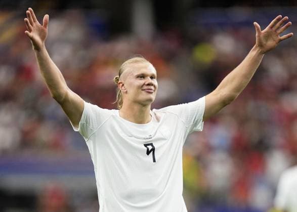 Football: 2026 World Cup Norway s Erling Haaland celebrates after scoring the winner in the second half of a World Cup round of 32 football match against Ivory Coast at Dallas Stadium in Arlington, Texas, on June 30, 2026.  A14AA0005621020P