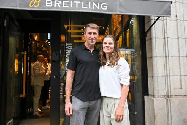 Eddy Merckx - Top Time Breitling Brussels, 30 06 2026 : Breitling pays tribute to Belgian cycling legend Eddy Merckx with a watch inspired by an era when the chronograph accompanied not only pilots and adventurers, but also road champions. Pix : Axel Merckx , Lotte Kopecky . Credit : Peter De Smedt CC . Brussels Belgium  Copyright: xContentxCurationx PeterxDexSmedtx xCCx
