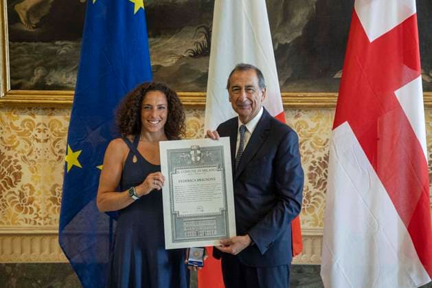 Conferimento dell™Ambrogino d™oro alla campionessa di sci Federica Brignone Nella foto da sinistra verso destra Federica Brignone, Beppe Sala Sindaco di Milano Milano - Italia - Cronaca MercoledÃ¬, 01 Luglio, 2026 (Foto di Marco Ottico Lapresse) Awarding of the Ambrogino d™oro to the ski champion of Milanese origin Federica Brignone Milan - Italy - News Wednesday, 01 July, 2026  Copyright: xMarcoxOttico LaPressex