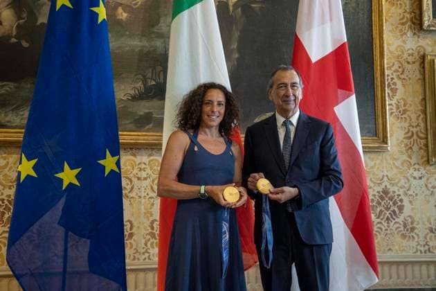 Conferimento dell™Ambrogino d™oro alla campionessa di sci Federica Brignone Nella foto da sinistra verso destra Federica Brignone, Beppe Sala Sindaco di Milano Milano - Italia - Cronaca MercoledÃ¬, 01 Luglio, 2026 (Foto di Marco Ottico Lapresse) Awarding of the Ambrogino d™oro to the ski champion of Milanese origin Federica Brignone Milan - Italy - News Wednesday, 01 July, 2026  Copyright: xMarcoxOttico LaPressex
