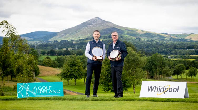 REPRO FREE *PRESS RELEASE NO REPRODUCTION FEE* EDITORIAL USE ONLY Golf Ireland Announce New Three-Year Partnership With Whirlpool, Dun Laoghaire Golf Club, Dublin 1 7 2026 Golf Ireland CEO Mark Kennelly and Beko Ireland Marketing Manager Shane O Connor were in Dun Laoghaire today, as Golf Ireland announced a new three-year partnership with leading household appliance brand Whirlpool which will see significant support for its championships and wider programmes. Whirlpool will become an official partner of Golf Ireland and its official appliance partner, with naming rights secured across established events and initiatives within the calendar. The partnership was launched during the opening round of the Whirlpool Irish Senior Women s Open Championship & Irish Senior Men s Amateur Close Championship. Mark Kennelly and Shane O Connor 1 7 2026  Copyright: xx AC016797 copy