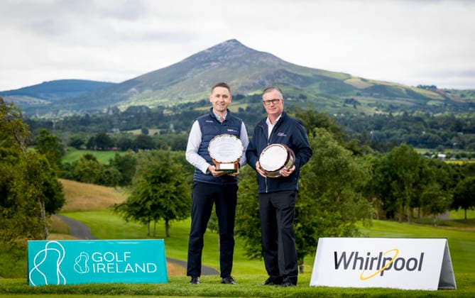 REPRO FREE *PRESS RELEASE NO REPRODUCTION FEE* EDITORIAL USE ONLY Golf Ireland Announce New Three-Year Partnership With Whirlpool, Dun Laoghaire Golf Club, Dublin 1 7 2026 Golf Ireland CEO Mark Kennelly and Beko Ireland Marketing Manager Shane O Connor were in Dun Laoghaire today, as Golf Ireland announced a new three-year partnership with leading household appliance brand Whirlpool which will see significant support for its championships and wider programmes. Whirlpool will become an official partner of Golf Ireland and its official appliance partner, with naming rights secured across established events and initiatives within the calendar. The partnership was launched during the opening round of the Whirlpool Irish Senior Women s Open Championship & Irish Senior Men s Amateur Close Championship. Mark Kennelly and Shane O Connor 1 7 2026  Copyright: xx AC016830 copy