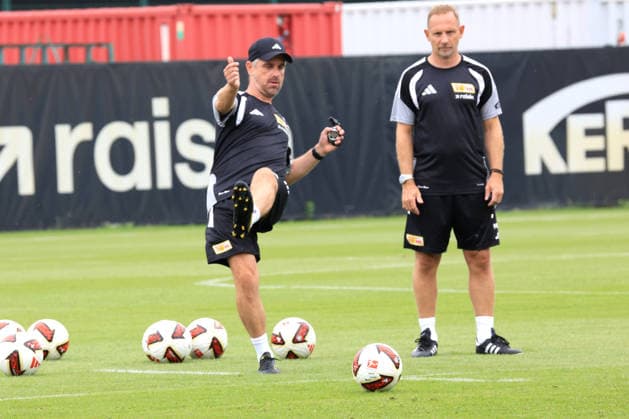 DEU, DFL, 1. FBL, 1.FC Union, Training, 01.07.2026, Stadion Alte Foersterei, Berlin, DEU, DFL, 1. FBL, 1.FC Union, Training, im Bild: Cheftrainer Mauro Lustrinelli (1.FC Union Berlin), Co-Trainer Sebastian Boenig (1.FC Union Berlin) DFL - regulations prohibit any use of Photographs as image sequences and or quasi-video *** DEU, DFL, 1 FBL, 1 FC Union, Training, July 1, 2026, Alte Foersterei Stadium, Berlin, DEU, DFL, 1 FBL, 1 FC Union, Training, pictured: Head Coach Mauro Lustrinelli of 1 FC Union Berlin, Assistant Coach Sebastian Boenig of 1 FC Union Berlin. DFL regulations prohibit any use of photographs as image sequences and or quasi-video. nordphotoxGmbHx xEngler nph00076