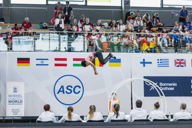 Wheel Gymnastics World Championships 2026 Rhönrad Weltmeisterschaft 2026. Deutschland, Göttingen am 01. Juli 2026: Tag eins der Weltmeisterschaft in Rhönrad mit über 250 Athletinnen und Athleten aus 17 Nationen. Im Bild: Der indischen Rhönrad Turner Aaryan Singh beim Sprung Disziplin (Vault). *** 2026 World Championships in Wheel Gymnastics, 2026 Rhönrad World Championships, Germany, Göttingen on July 1, 2026—Day one of the Rhönrad World Championships with over 250 athletes from 17 nations. Pictured: Indian Rhönrad gymnast Aaryan Singh during the vault event.