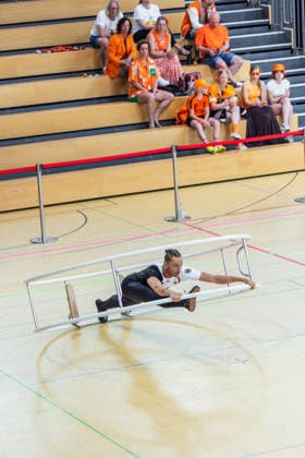Wheel Gymnastics World Championships 2026 Rhönrad Weltmeisterschaft 2026. Deutschland, Göttingen am 01. Juli 2026: Tag eins der Weltmeisterschaft in Rhönrad mit über 250 Athletinnen und Athleten aus 17 Nationen. Im Bild: deutsche Rhönrad Turner Johannes Stolper (TSC Strausberg) bei der Spiral Disziplin. *** 2026 World Championships in Wheel Gymnastics 2026 Rhönrad World Championships Germany, Göttingen on July 1, 2026—Day one of the Rhönrad World Championships with over 250 athletes from 17 nations. Pictured: German Rhönrad gymnast Johannes Stolper of TSC Strausberg competing in the spiral discipline.
