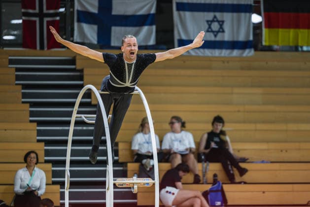 Wheel Gymnastics World Championships 2026 Rhönrad Weltmeisterschaft 2026. Deutschland, Göttingen am 01. Juli 2026: Tag eins der Weltmeisterschaft in Rhönrad mit über 250 Athletinnen und Athleten aus 17 Nationen. Im Bild: deutsche Rhönrad Turner Johannes Stolper (TSC Strausberg) bei der Geradeturnen Disziplin (Straight-line). *** 2026 World Championships in Wheel Gymnastics, 2026 Rhönrad World Championships, Germany, Göttingen on July 1, 2026—Day one of the Rhönrad World Championships with over 250 athletes from 17 nations. Pictured: German Rhönrad gymnast Johannes Stolper of TSC Strausberg competing in the Straight Line discipline.