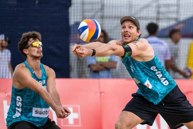 GSTAAD, SWITZERLAND - JULY 1: Nils Ehlers (Player No. 1, GER); Lui Wüst (Player No. 2, GER) during the Beach Pro Tour - Elite 16 at Gstaad on July 1, 2026 in Gstaad, Switzerland. Switzerland Copyright: xPeterxWeberx