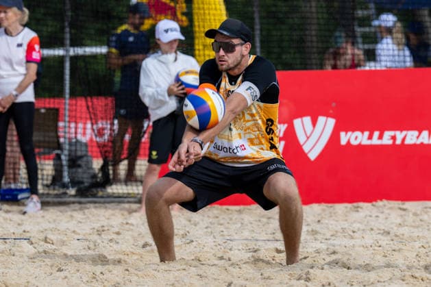 GSTAAD, SWITZERLAND - JULY 1: Benedikt Sagstetter (Player No. 2, GER) during the Beach Pro Tour - Elite 16 at Gstaad on July 1, 2026 in Gstaad, Switzerland. Switzerland Copyright: xPeterxWeberx