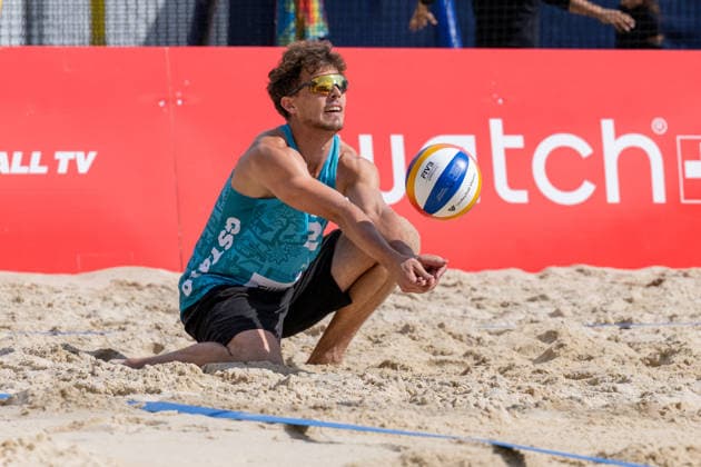 GSTAAD, SWITZERLAND - JULY 1: Lui Wüst (Player No. 2, GER) during the Beach Pro Tour - Elite 16 at Gstaad on July 1, 2026 in Gstaad, Switzerland. Switzerland Copyright: xPeterxWeberx