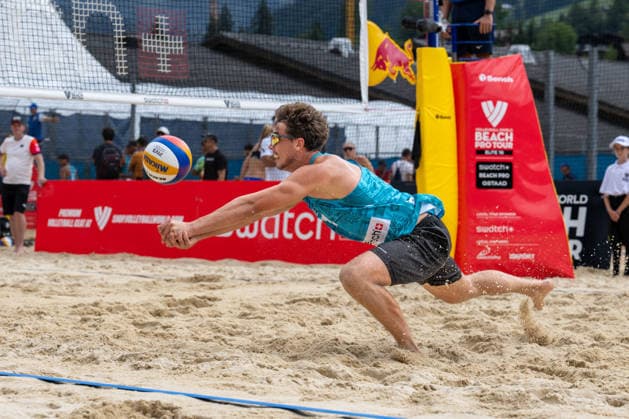 GSTAAD, SWITZERLAND - JULY 1: Lui Wüst (Player No. 2, GER) during the Beach Pro Tour - Elite 16 at Gstaad on July 1, 2026 in Gstaad, Switzerland. Switzerland Copyright: xPeterxWeberx
