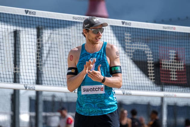 GSTAAD, SWITZERLAND - JULY 1: Nils Ehlers (Player No. 1, GER) during the Beach Pro Tour - Elite 16 at Gstaad on July 1, 2026 in Gstaad, Switzerland. Switzerland Copyright: xPeterxWeberx