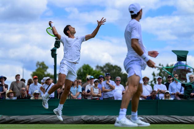 Day Three: The Championships - Wimbledon 2026 LONDON, ENGLAND JULY 01 - Marcelo Melo of Brazil and Andres Molteni of Argentina during Gentlemen s Doubles First Round against Austin Krajicek of United States and Nikola Mektic of Croatia at The Wimbledon Lawn Tennis Championship at Wimbledon on July 01, 2026 in London, England. (Photo by Keeran Marquis)  Copyright: xKeeranxMarquis Fotoarena SPPx Sportspressphoto_SPR181698