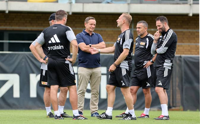 Co Trainer Michel Renggli, Sportdirektor Horst Heldt, Trainer Mauro Lustrinelli, Co Trainer Sascha Stauch Auftakttraining Fußball Fussball Training Bundesliga Herren DFL Saison 2026 2027 01.07.2026 1.FC Union Berlin FCU DFL regulations prohibit any use of photographs as image sequences and or quasi-video. *** Assistant Coach Michel Renggli, Sporting Director Horst Heldt, Head Coach Mauro Lustrinelli, Assistant Coach Sascha Stauch, Kickoff Training, Sports, Soccer, Soccer Training, Bundesliga, Men’s, DFL, 2026–2027 Season, January 7, 2026, 1. FC Union Berlin (FCU). DFL regulations prohibit any use of photographs as image sequences and or quasi-video.