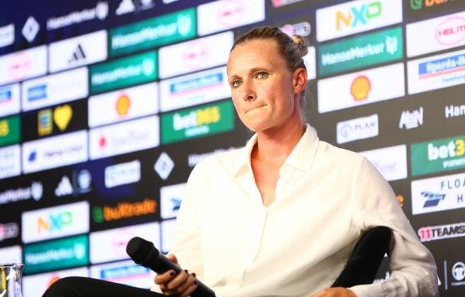 01.07.2026, xcex, GER, Hamburg, Volksparkstadion, Fussball, 1. Bundesliga, Saison 2026 2027, HSV, Hamburger Sportverein, Pressekonferenz anlaesslich der Vorstellung der neuen HSV-Sportvorstaendin Kathleen Krueger beim HSV DFL regulations prohibit any use of photographs as image sequences and or quasi-video *** July 1, 2026, xcex, GER, Hamburg, Volksparkstadion, Soccer, Bundesliga 1, 2026–2027 season, HSV, Hamburger Sportverein, press conference marking the introduction of HSV’s new sporting director, Kathleen Krueger; DFL regulations prohibit any use of photographs as image sequences and or quasi-video