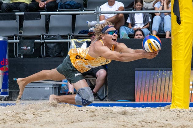 GSTAAD, SWITZERLAND - JULY 1: Jonatan Hellvig (Player No. 2, SWE) during the Beach Pro Tour - Elite 16 at Gstaad on July 1, 2026 in Gstaad, Switzerland. Switzerland Copyright: xPeterxWeberx