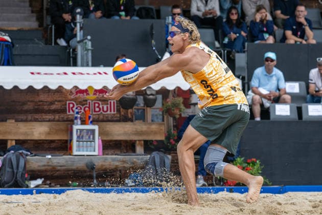 GSTAAD, SWITZERLAND - JULY 1: Jonatan Hellvig (Player No. 2, SWE) during the Beach Pro Tour - Elite 16 at Gstaad on July 1, 2026 in Gstaad, Switzerland. Switzerland Copyright: xPeterxWeberx