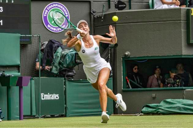 RECORD DATE NOT STATED 1st July 2026; All England Lawn Tennis and Croquet Club, London, England; Wimbledon Tennis Tournament, Day Three; Mccartney Kessler (USA) plays a forehand in her second round match against Aryna Sabalenka GodfreyxPitt