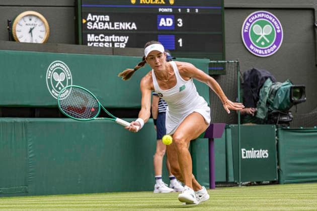 RECORD DATE NOT STATED 1st July 2026; All England Lawn Tennis and Croquet Club, London, England; Wimbledon Tennis Tournament, Day Three; Mccartney Kessler (USA) plays a forehand in her second round match against Aryna Sabalenka GodfreyxPitt