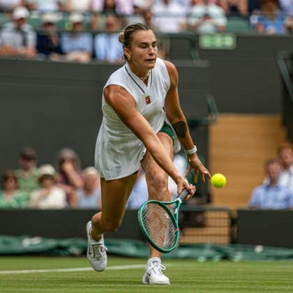 RECORD DATE NOT STATED 1st July 2026; All England Lawn Tennis and Croquet Club, London, England; Wimbledon Tennis Tournament, Day Three; Aryna Sabalenka plays a forehand in her second round match against Mccartney Kessler (USA) GodfreyxPitt