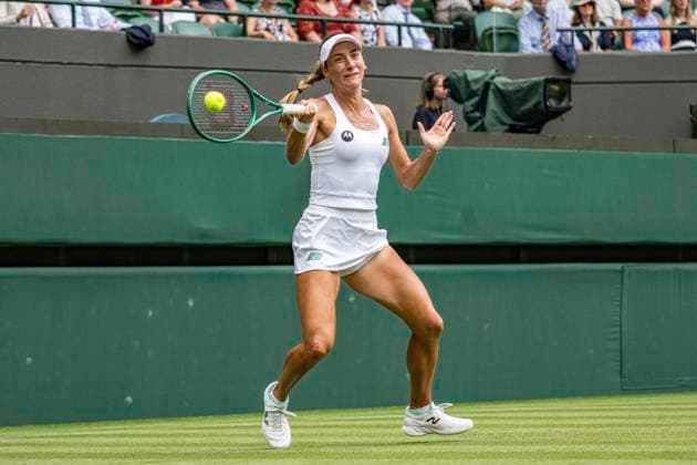 RECORD DATE NOT STATED 1st July 2026; All England Lawn Tennis and Croquet Club, London, England; Wimbledon Tennis Tournament, Day Three; Mccartney Kessler (USA) plays a forehand in her second round match against Aryna Sabalenka GodfreyxPitt