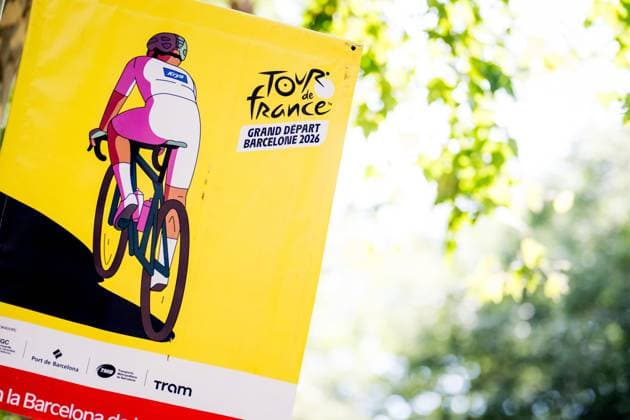 Picture shows a flag in the city centre ahead of the 2026 Tour de France cycling race, Wednesday 01 July 2026, in Barcelona, Spain. The 113th edition of the Tour de France starts on Saturday 4 July in Barcelona, Spain, and will finish in Paris, France on the 26th of July. JASPERxJACOBS  x180091328x