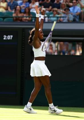 Coco Gauff celebrates victory during her second round match Wimbledon Tennis Championships, Day 3, The All England Lawn Tennis and Croquet Club, London, UK - 01 Jul 2026London The All England Lawn Tennis and United Kingdom  Copyright: xKieranxMcManus Shutterstockx 16970334dc