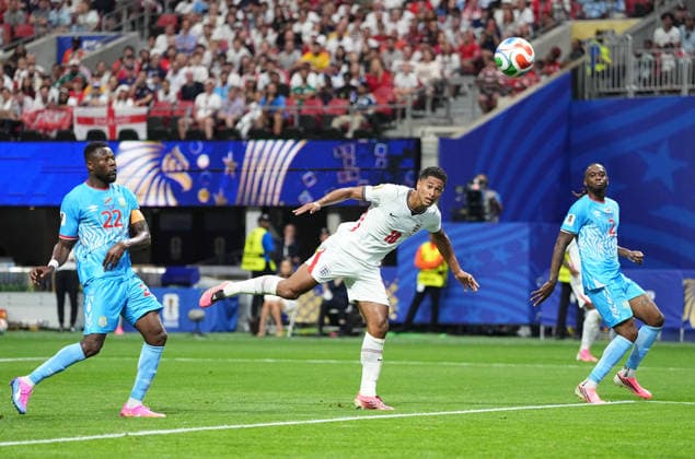 Jude Bellingham (England) during England and DR Congo, Round of 32 FIFA World Cup, WM, Weltmeisterschaft, Fussball 2026, Atlanta Stadium, Atlanta, United States on July 1, 2026. Thor Wegner DeFodi Images. (Photo by DeFodi Images) - *** Jude Bellingham of England during the match between England and the Democratic Republic of the Congo in the Round of 32 of the 2026 FIFA World Cup at Atlanta Stadium in Atlanta, United States, on July 1, 2026. Photo by DeFodi Images (Thor Wegner)