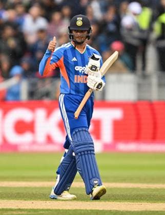 Abhishek Sharma of India reaches 50 runs England v India, Vitality IT20 Series, 1st T20, International Cricket, Banks Homes Riverside, Chester-le-Street, Durham, UK - 01 Jul 2026Chester-le-Street Banks Homes Riverside, Durham United Kingdom  Copyright: xGreigxCowie Shutterstockx 16971878aa