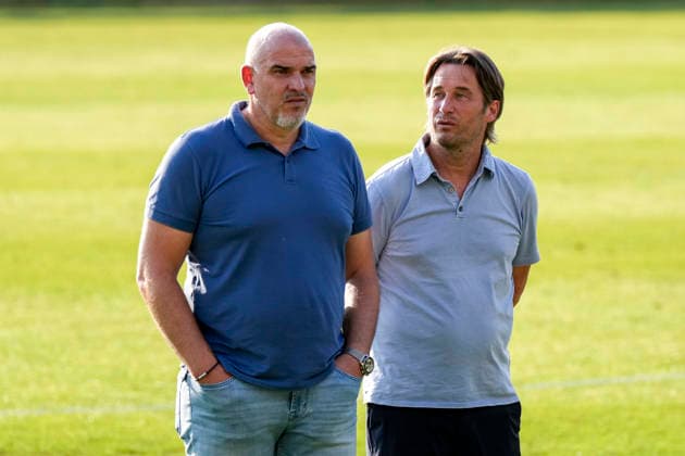 v.li.: Mathias Schober (Sportdirektor, SV Waldhof) und Gerhard Zuber (Geschäftsführer SV Waldhof), 01.07.2026, Mannheim (Deutschland), Fussball, 3. Liga, Trainingsstart SV Waldhof Mannheim, DFB DFL REGULATIONS PROHIBIT ANY USE OF PHOTOGRAPHS AS IMAGE SEQUENCES AND OR QUASI-VIDEO. *** From left: Mathias Schober, Sports Director, SV Waldhof, and Gerhard Zuber, Managing Director of Sports, SV Waldhof, July 1, 2026, Mannheim, Germany, soccer, 3rd Division, start of training for SV Waldhof Mannheim; DFB and DFL regulations prohibit any use of photographs as image sequences and or quasi-video xozx