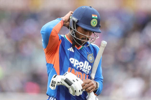 First Vitality T20 International England v India Tilak Varma of India leaves the field of play after being dismissed during the First Vitality T20 international match, Länderspiel, Nationalmannschaft England vs India at Banks Homes Riverside Stadium, Chester-le-street, United Kingdom on 01 July 2026 (Photo by Mark Cosgrove News Images) Chester-le-street Banks Homes Riverside Stadium County Durham United Kingdom Copyright: xMarkxCosgrove NewsxImagesx