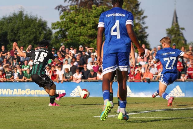 01.07.2026, xtgx, Fussball Testspiel, TSV Pattensen - Hannover 96 emspor, v.l. Daisuke Yokota (Hannover, 18) schiesst Tor, schießt, Torschuetze, erzielt Tor, Treffer, scores the goal 0:3 (DFL DFB REGULATIONS PROHIBIT ANY USE OF PHOTOGRAPHS as IMAGE SEQUENCES and or QUASI-VIDEO) Pattensen *** July 1, 2026, xtgx, soccer friendly match, TSV Pattensen vs. Hannover 96, from left: Daisuke Yokota (Hannover), No. 18 scores a goal, shoots, goal scorer, scores a goal, goal, scores the goal 0–3 DFL DFB REGULATIONS PROHIBIT ANY USE OF PHOTOGRAPHS as IMAGE SEQUENCES and or QUASI-VIDEO Pattensen