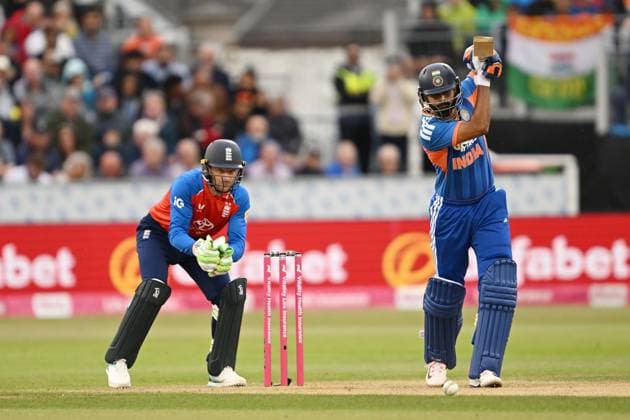 Captain Shreyas Iyer of India reaches 50 runs with a single England v India, Vitality IT20 Series, 1st T20, International Cricket, Banks Homes Riverside, Chester-le-Street, Durham, UK - 01 Jul 2026Chester-le-Street Banks Homes Riverside, Durham United Kingdom  Copyright: xGreigxCowie Shutterstockx 16971878ao