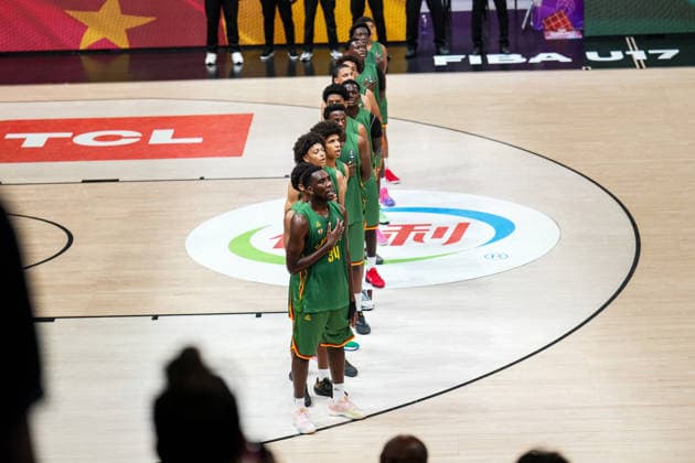 USA v Cameroon - Round of 16 - FIBA U17, U 17 Basketball World Cup 2026 Cameroon players stand for their national anthem prior to the FIBA U17 Basketball World Cup Round of 16 game between the United States and Cameroon at BDC Main Venue in Istanbul, Turkey, on July 1, 2026. Istanbul Istanbul Turkey  Copyright: xYagizxGurtugx originalFilename:gurtug-usavcame260701_npwjx.jpg
