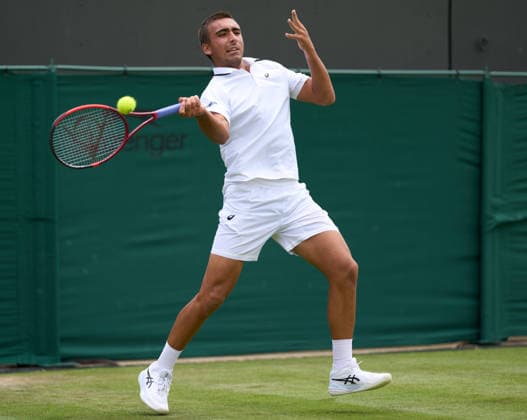 2026 Wimbledon, July 01, Day 3 LONDON, - JULY 1: Daniel Merida of Spain plays a shot against Daniil Medvedev during the 2026 Wimbledon, July 01, Day 3 at The all England club, Wimbledon on July 1, 2026 in London,GBR. London The all England club, Wimbledon GBR Copyright: xPeterxvanxdenxBerg ISIxPhotosx 9441