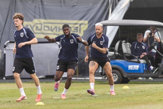 FOOTBALL - FIFA World Cup, WM, Weltmeisterschaft, Fussball 2026 SANTA BARBARA,CALIFORNIA,USA,01.JUL.26 - FOOTBALL - FIFA World Cup 2026, round of 32, Spain vs Austria, preview, training team AUT. Image shows Paul Wanner, Kevin Danso, Marko Arnautovic and head coach Ralf Rangnick (AUT).  GEPAxpictures xArminxRauthner