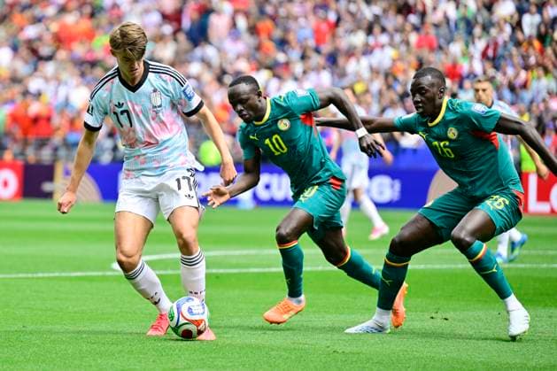 Belgium vs Senegal - 2026 FIFA World Cup, WM, Weltmeisterschaft, Fussball SEATTLE, USA - JULY 01 : De Ketelaere Charles midfielder of Belgium, Mane Sadio forward of Senegal, Mendy Edouard goalkeeper of Senegalduring the FIFA World Cup 2026 Round of 32 match between Belgium and Senegal at the Lumen Field stadium on July 01, 2026 in Seattle, USA, 15 06 2026 Seattle United States of America  Copyright: xJanxDexMeuleneirx