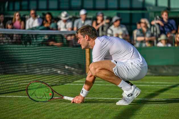 RECORD DATE NOT STATED 1st July 2026; All England Lawn Tennis and Croquet Club, London, England; Wimbledon Tennis Tournament, Day Three; Henry Patten (GBR) waits for Harri Heliovaara (FIN) to serve in their first round match against Terence Atmane (FRA) and Luca Sanchez (FRA) GodfreyxPitt
